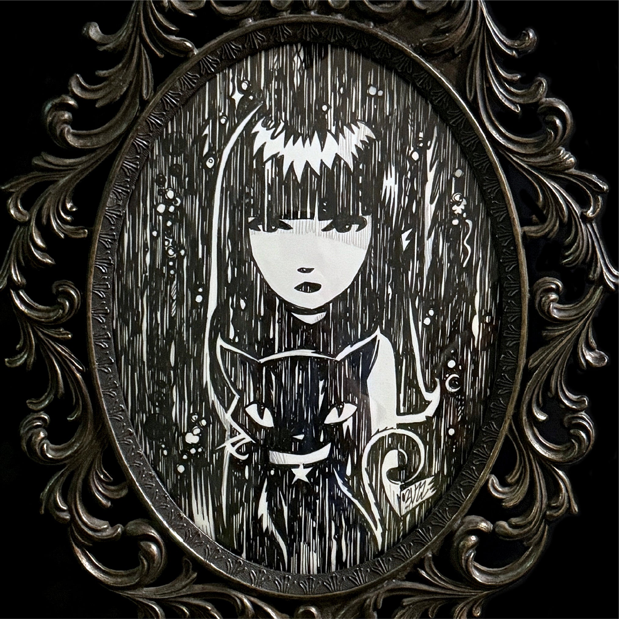 Best Friends Emily the Strange Original Ink Drawing