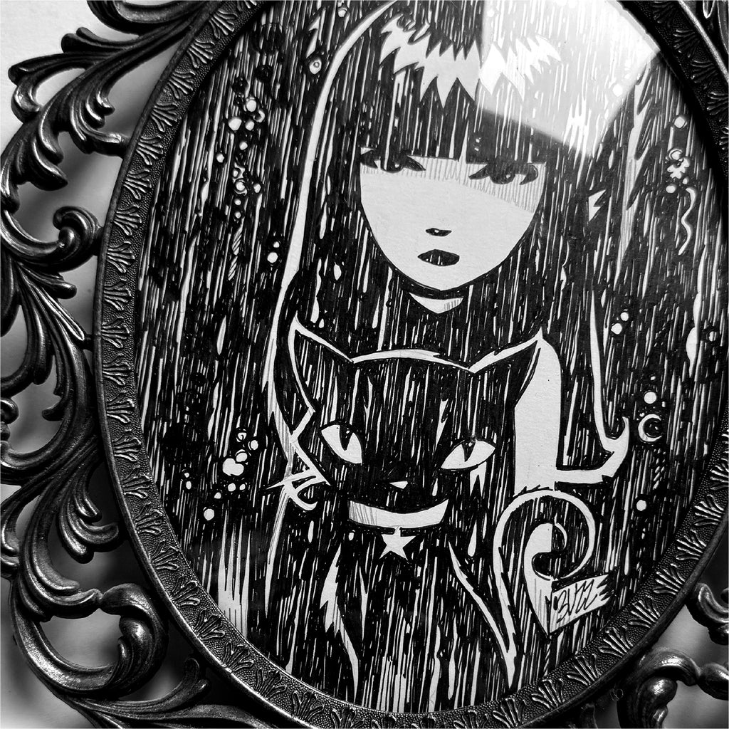 Best Friends Emily the Strange Original Ink Drawing