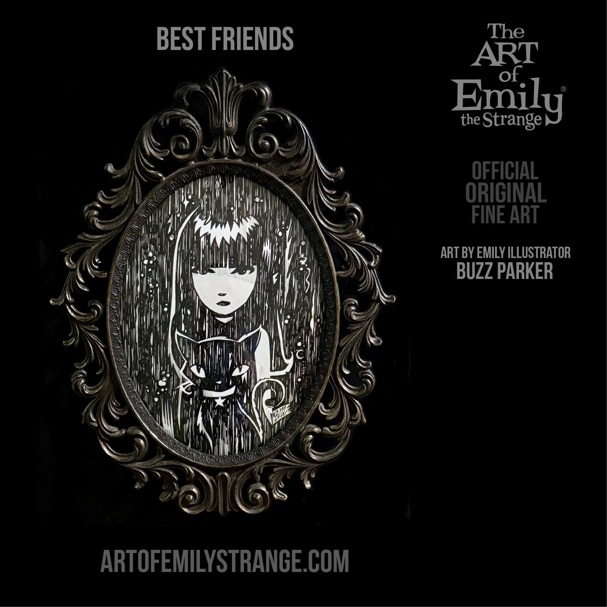 Best Friends Emily the Strange Original Ink Drawing