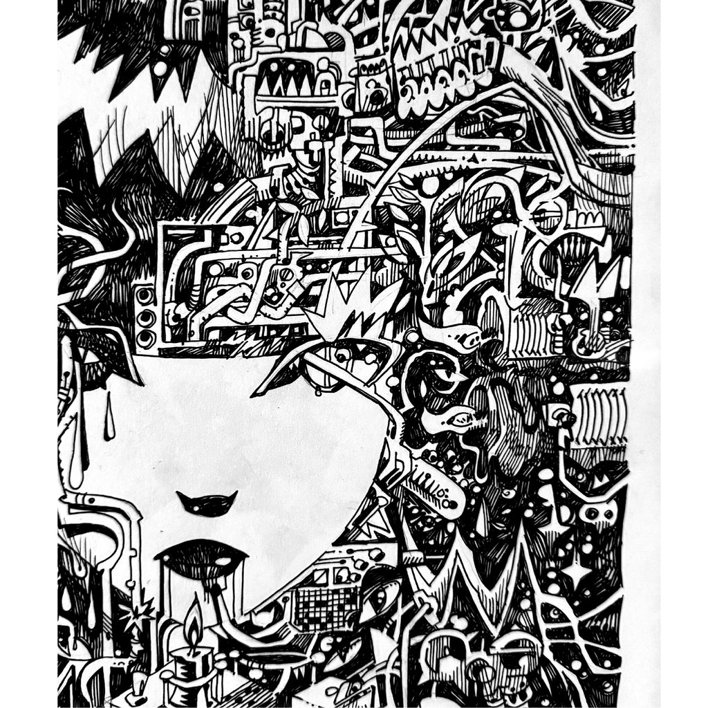 The Machine Girl Emily the Strange Original Ink Drawing