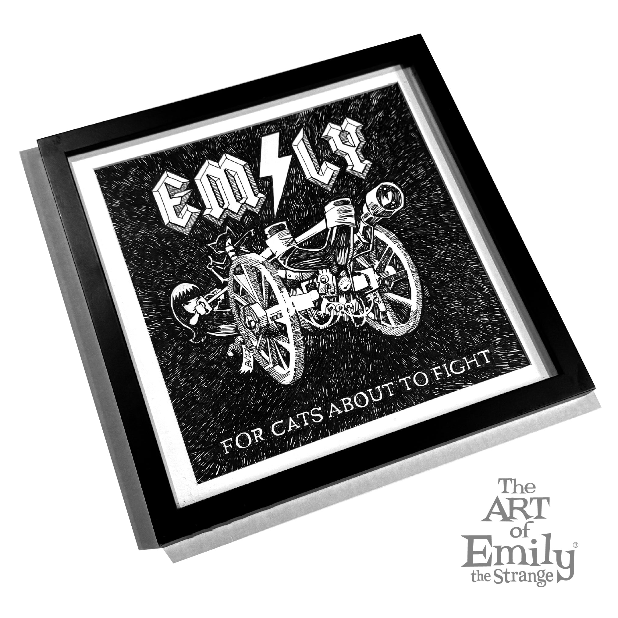 For Cats About To Fight Emily the Strange Original Ink Drawing