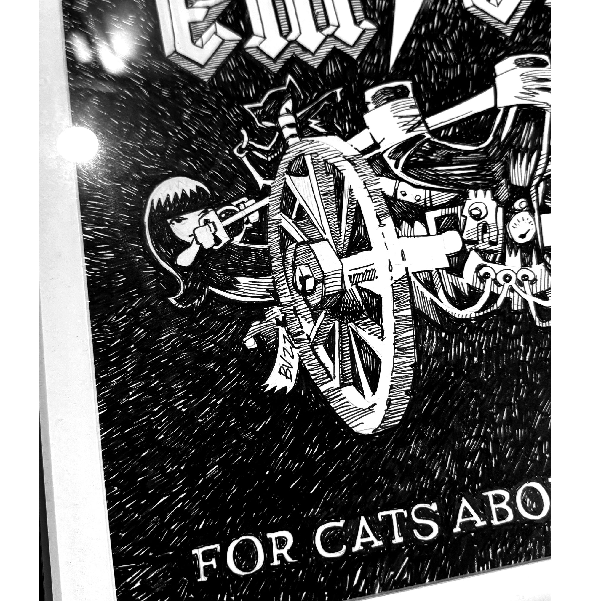 For Cats About To Fight Emily the Strange Original Ink Drawing