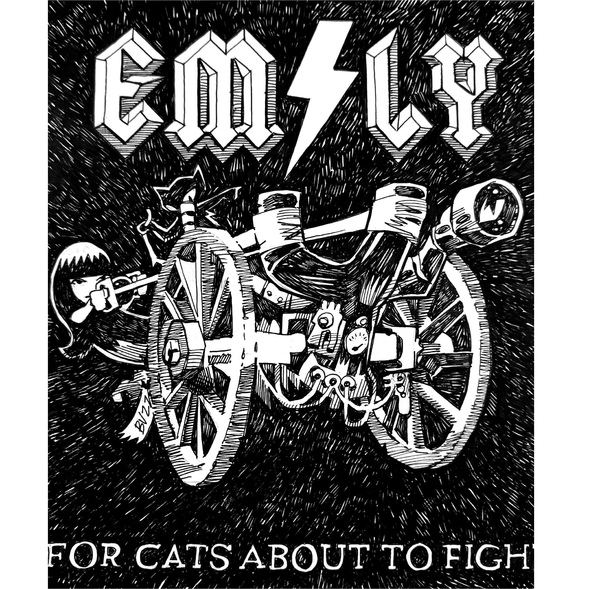 For Cats About To Fight Emily the Strange Original Ink Drawing