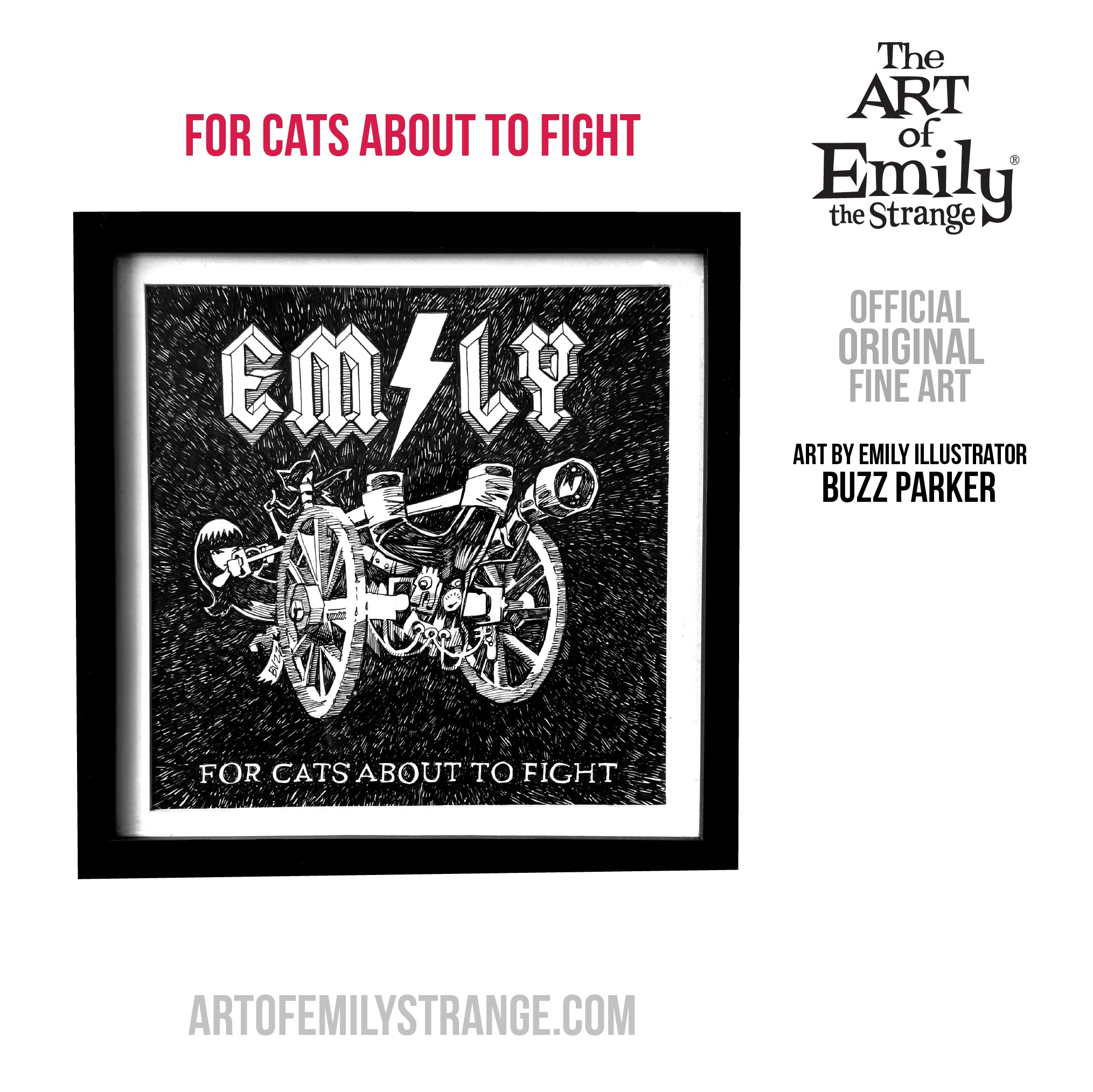 For Cats About To Fight Emily the Strange Original Ink Drawing