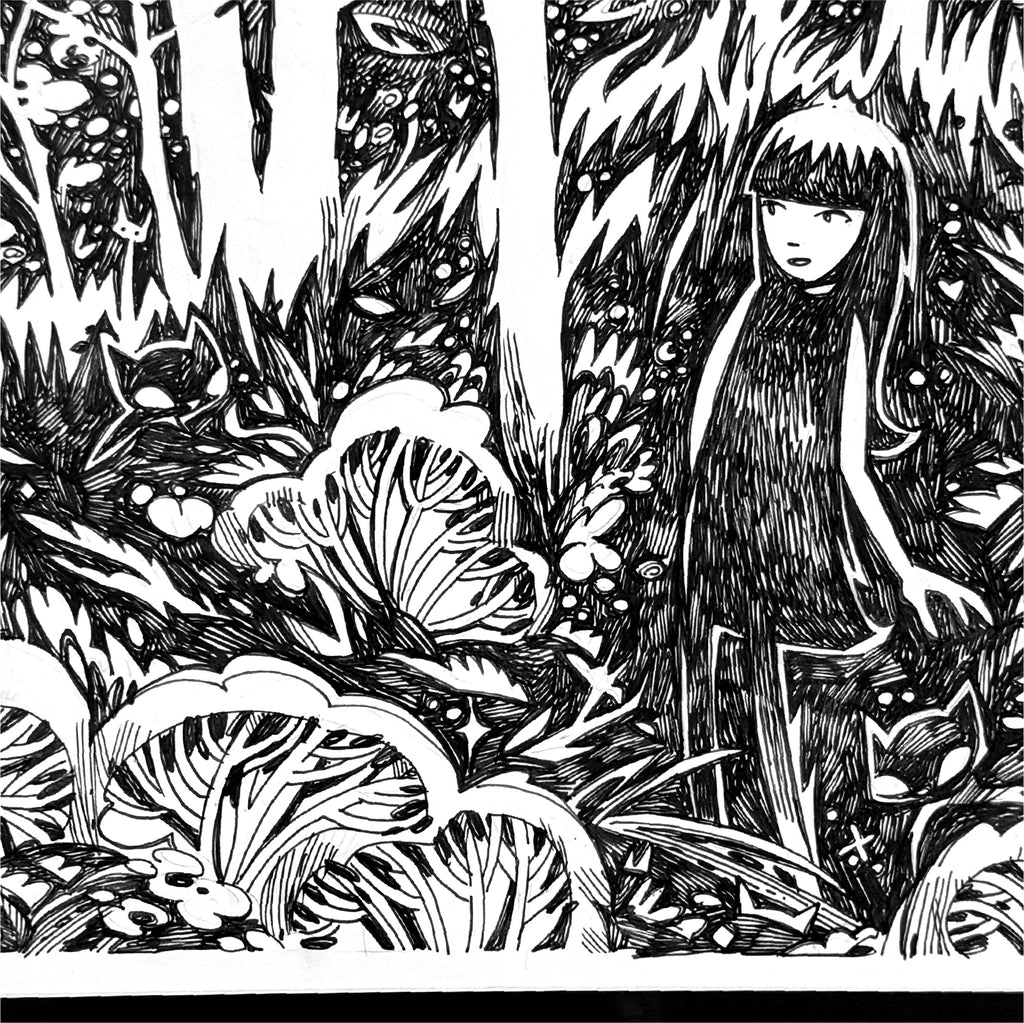 Lost In The Forest Emily the Strange Original Ink Drawing