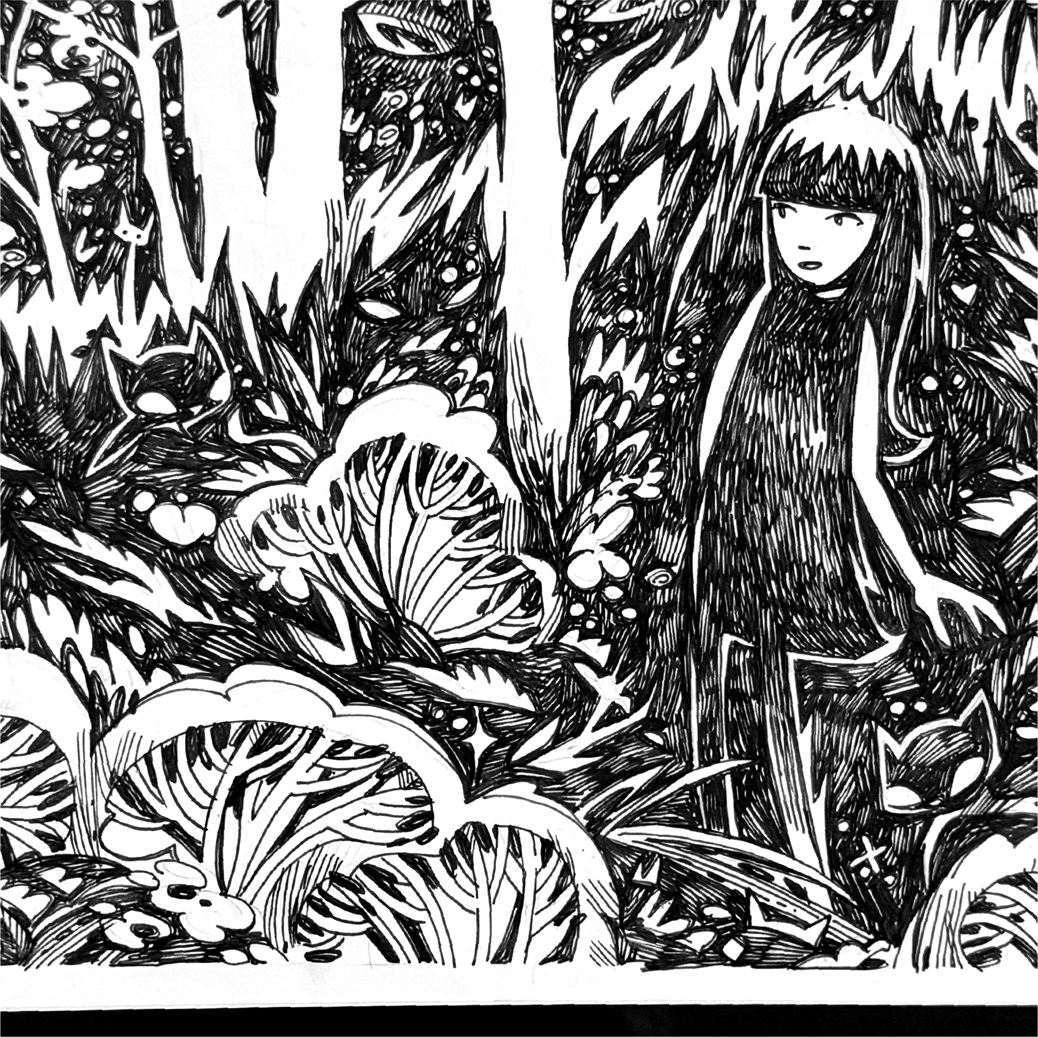 Lost In The Forest Emily the Strange Original Ink Drawing