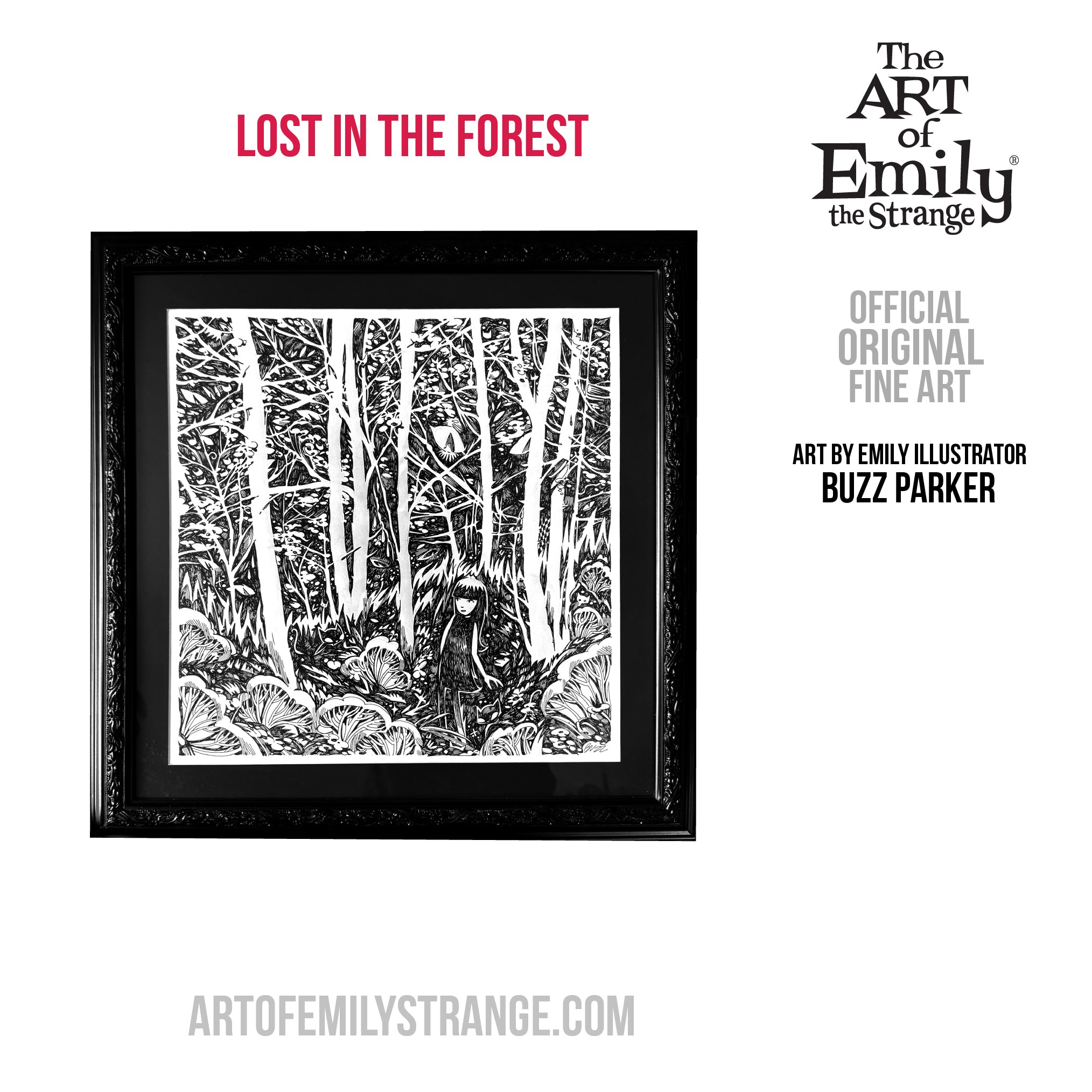 Lost In The Forest Emily the Strange Original Ink Drawing