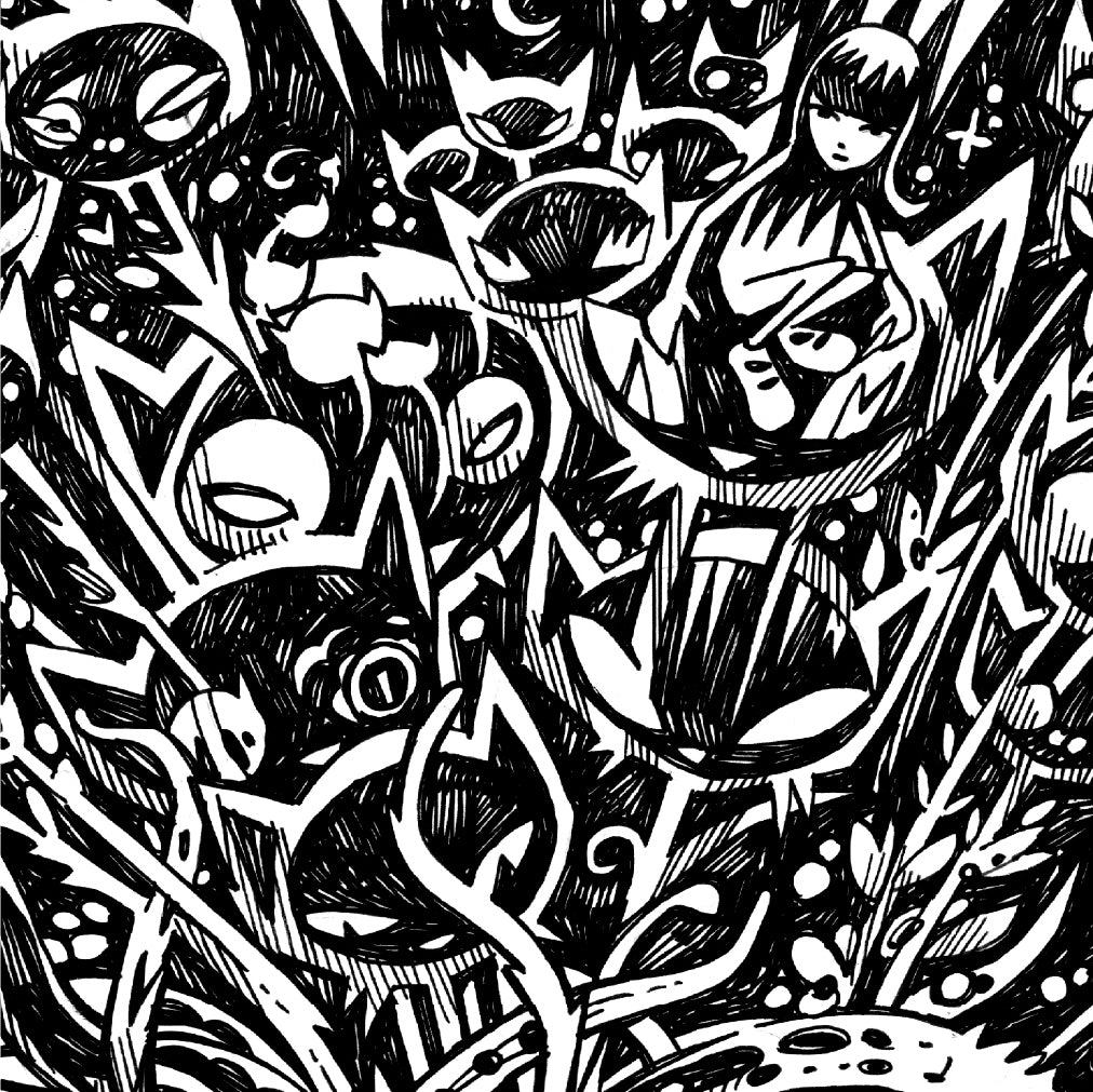 Kitty Flowers 7x10 Emily the Strange Original Ink Drawing