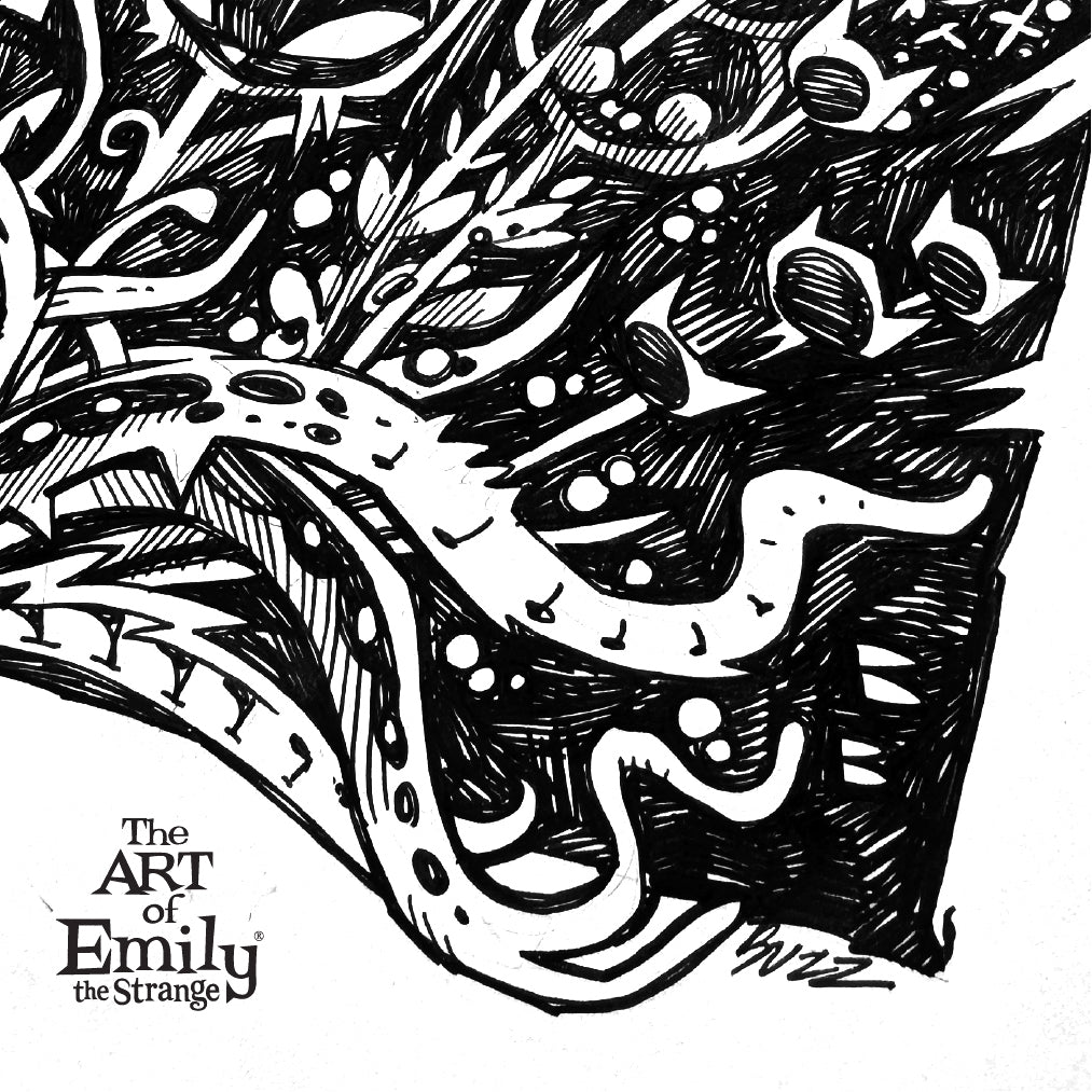 Kitty Flowers 7x10 Emily the Strange Original Ink Drawing