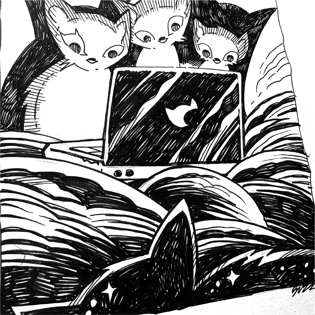 Scary Movie Night 6x8 Emily the Strange Original Ink Drawing