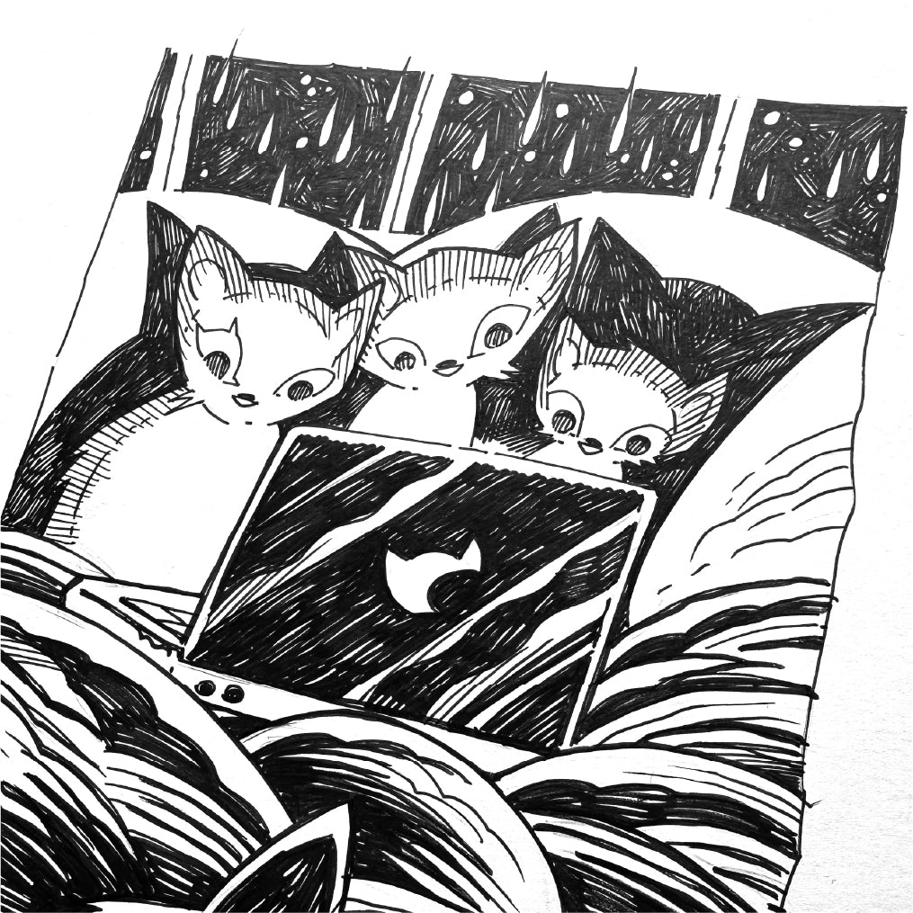 Scary Movie Night 6x8 Emily the Strange Original Ink Drawing
