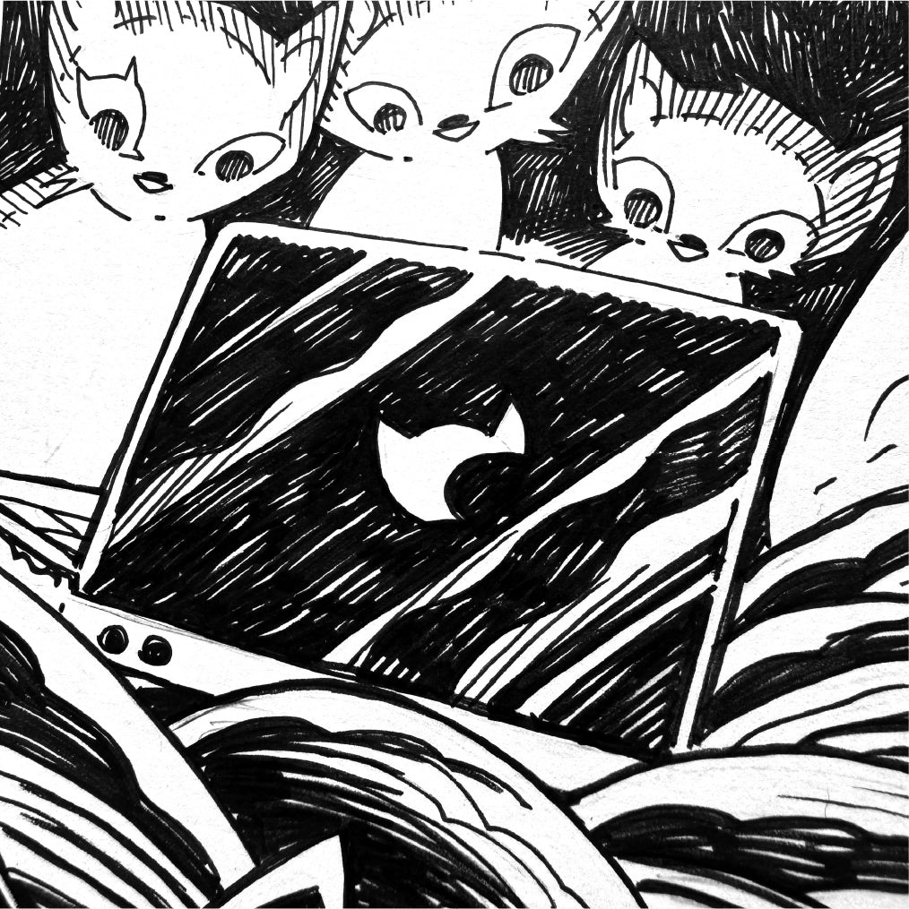 Scary Movie Night 6x8 Emily the Strange Original Ink Drawing