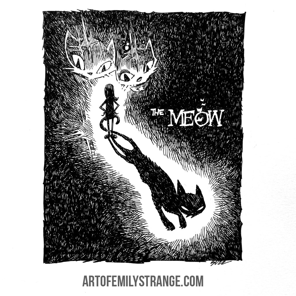 The MEOW 6x8 Emily the Strange Original Ink Drawing