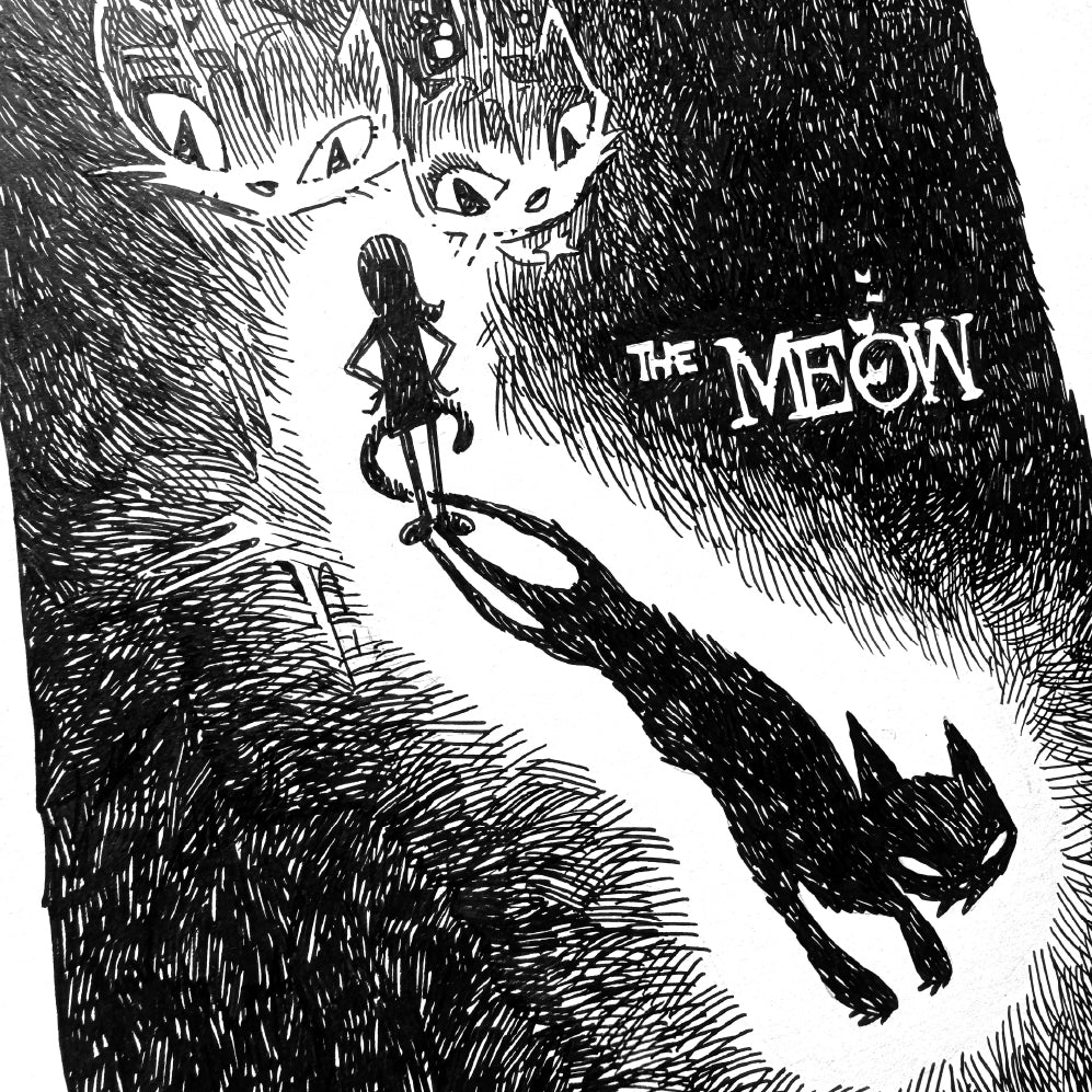 The MEOW 6x8 Emily the Strange Original Ink Drawing