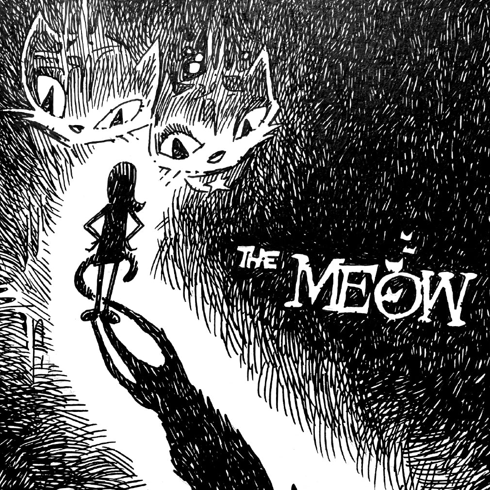 The MEOW 6x8 Emily the Strange Original Ink Drawing