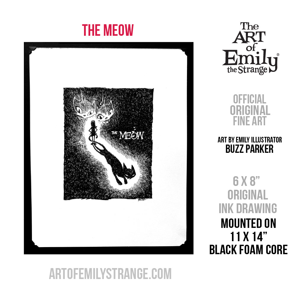 The MEOW 6x8 Emily the Strange Original Ink Drawing