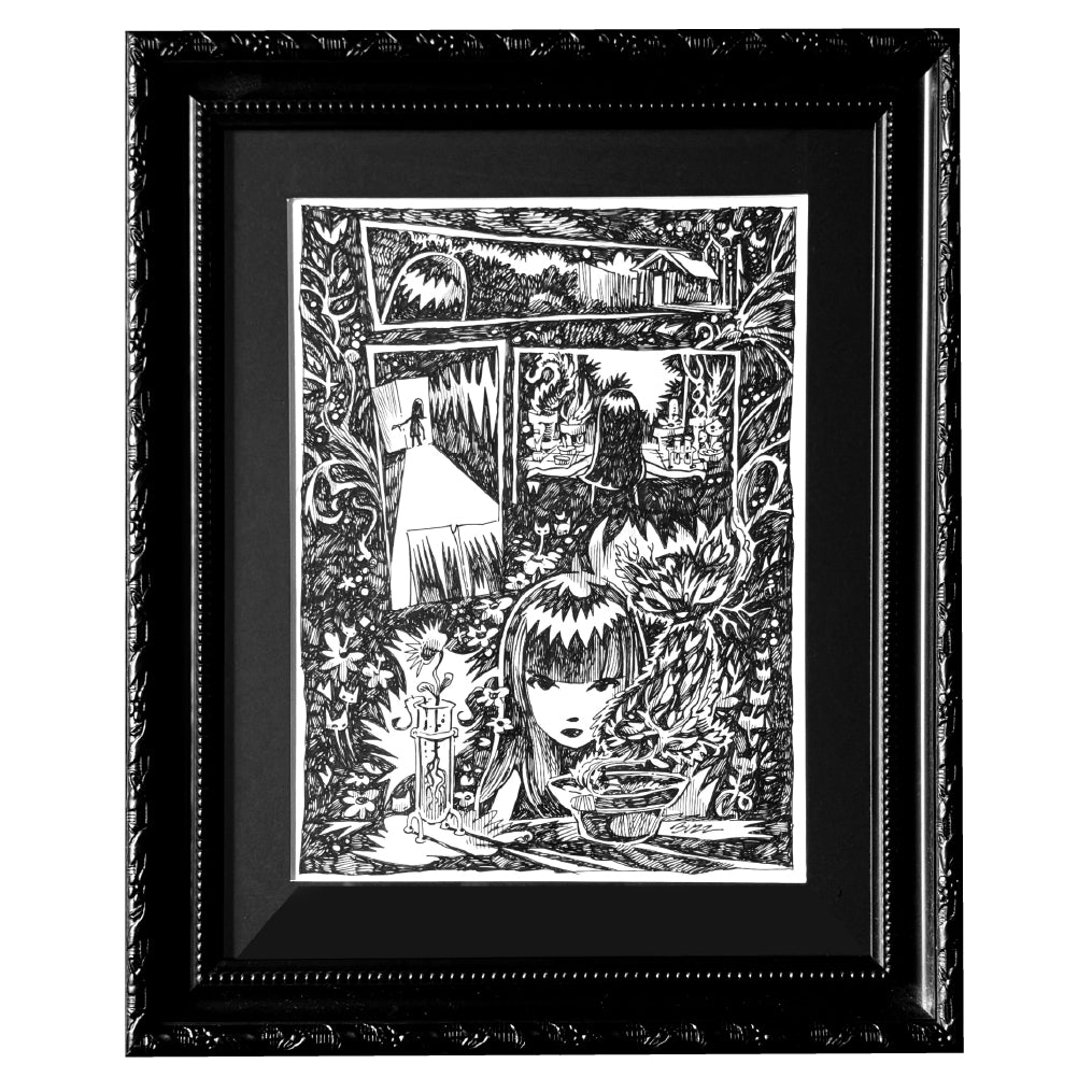 Secret Garden 8x10 Emily the Strange Original Ink Drawing