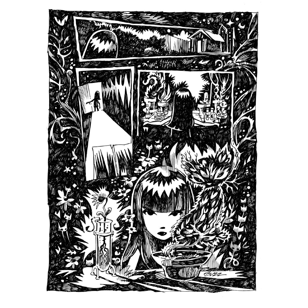 Secret Garden 8x10 Emily the Strange Original Ink Drawing