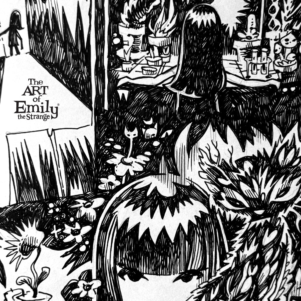 Secret Garden 8x10 Emily the Strange Original Ink Drawing