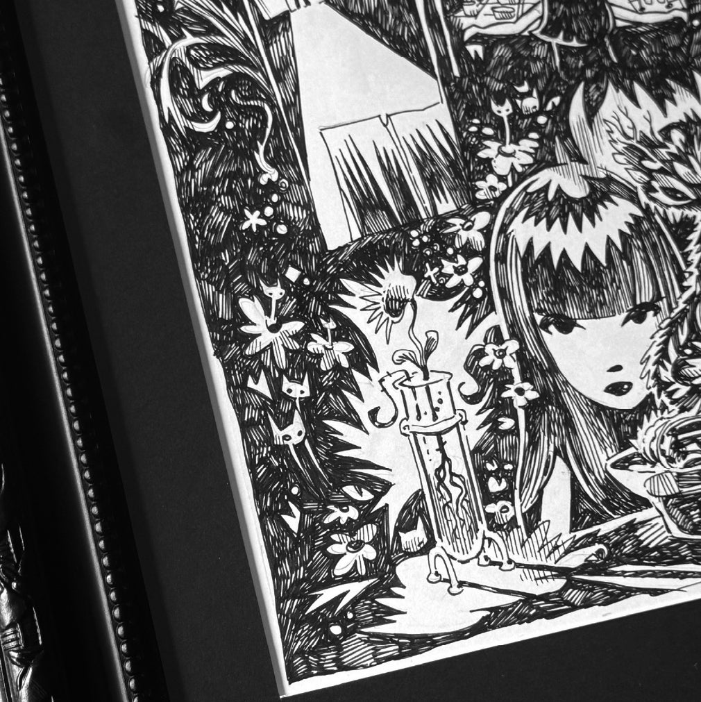 Secret Garden 8x10 Emily the Strange Original Ink Drawing