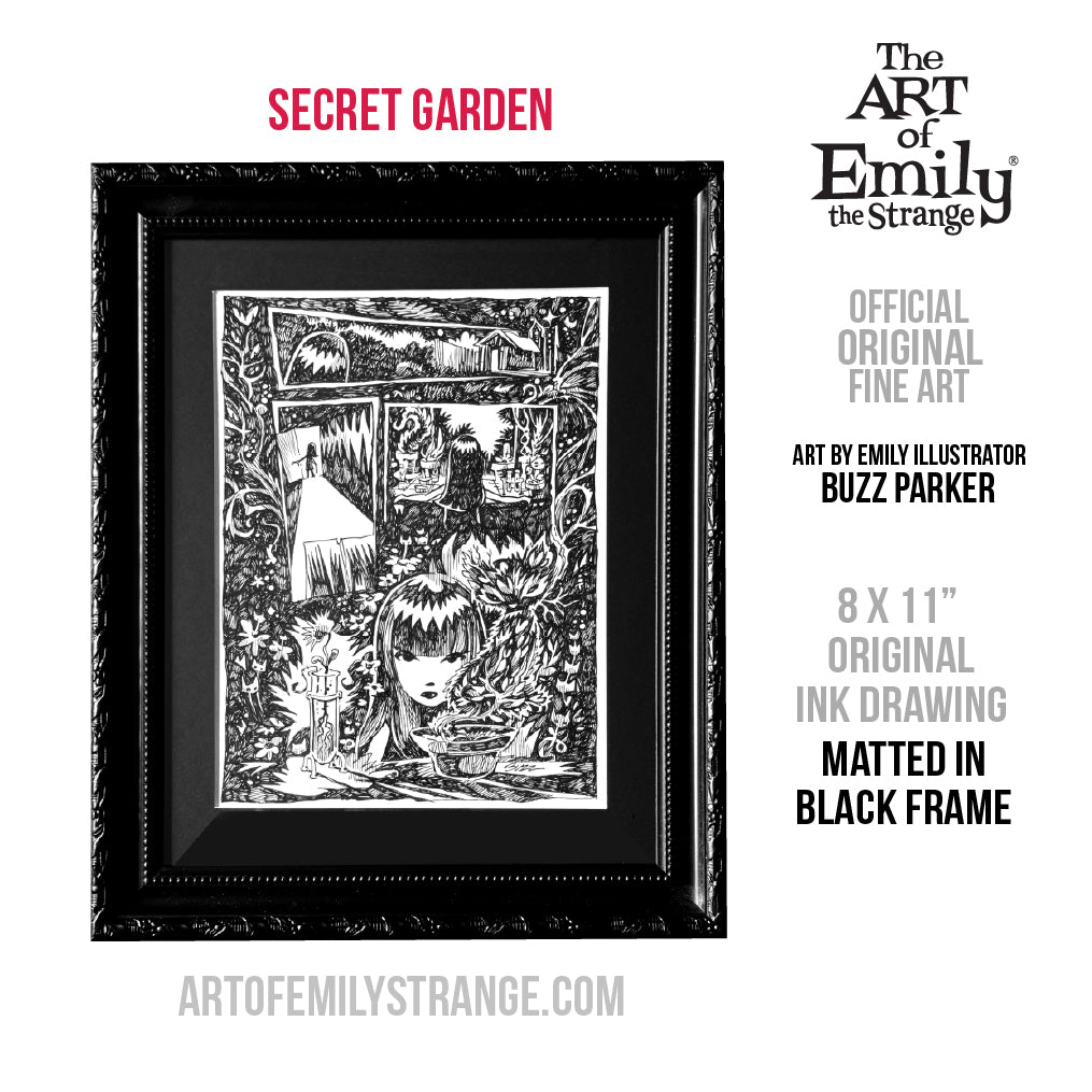 Secret Garden 8x10 Emily the Strange Original Ink Drawing
