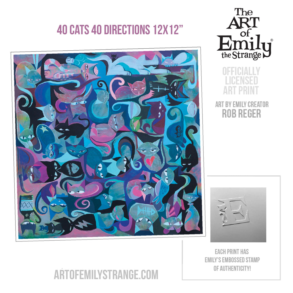 40 Cats 40 Directions 12X12 Emily The Strange Art Print Framed or Unframed
