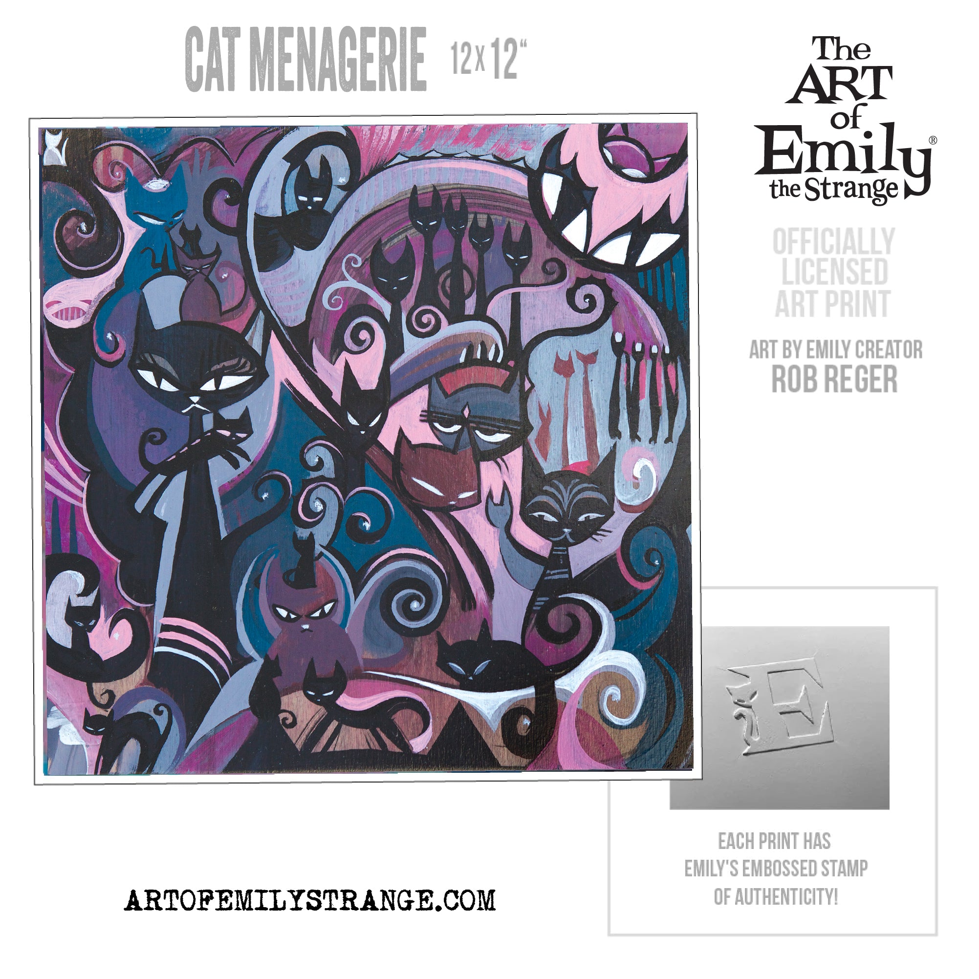 Cat Menagerie 12X12 Emily The Strange Art Print Framed or Unframed